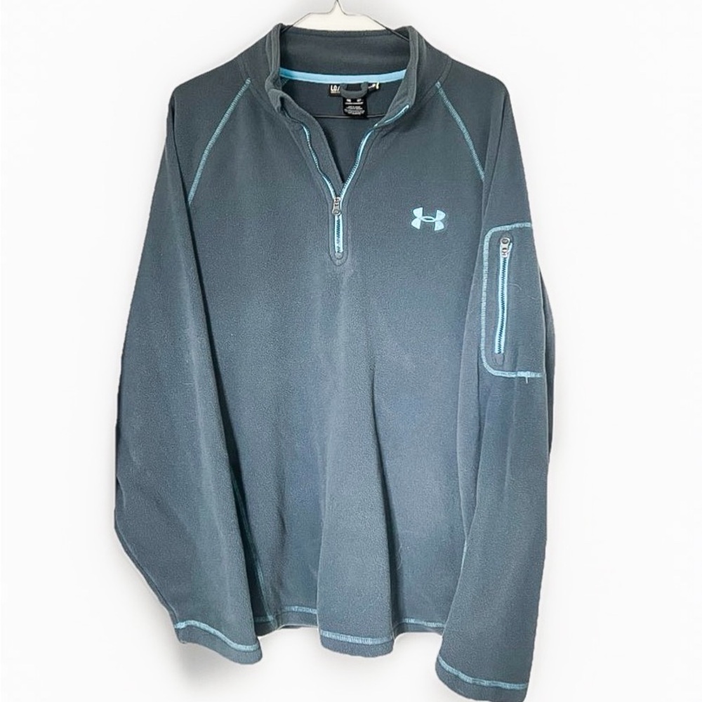 Under Armour Womens Loose Fit Fleece 1/4 Zip Pullover Gray Blue Trim Size Large